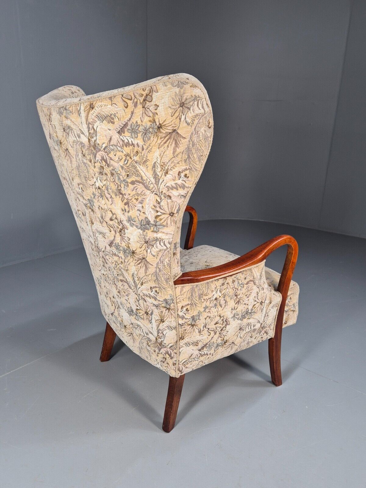 Vintage Danish Lounge Chair Floral Upholstery Beech Frame Retro MCM EB8935 MNOR - UKDK FURNITURE