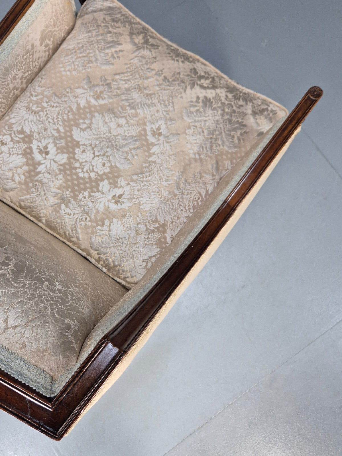 Antique Edwardian Mahogany Armchair Satin Creme Leaf Pattern Fabric EB8446 VCLO - UKDK FURNITURE