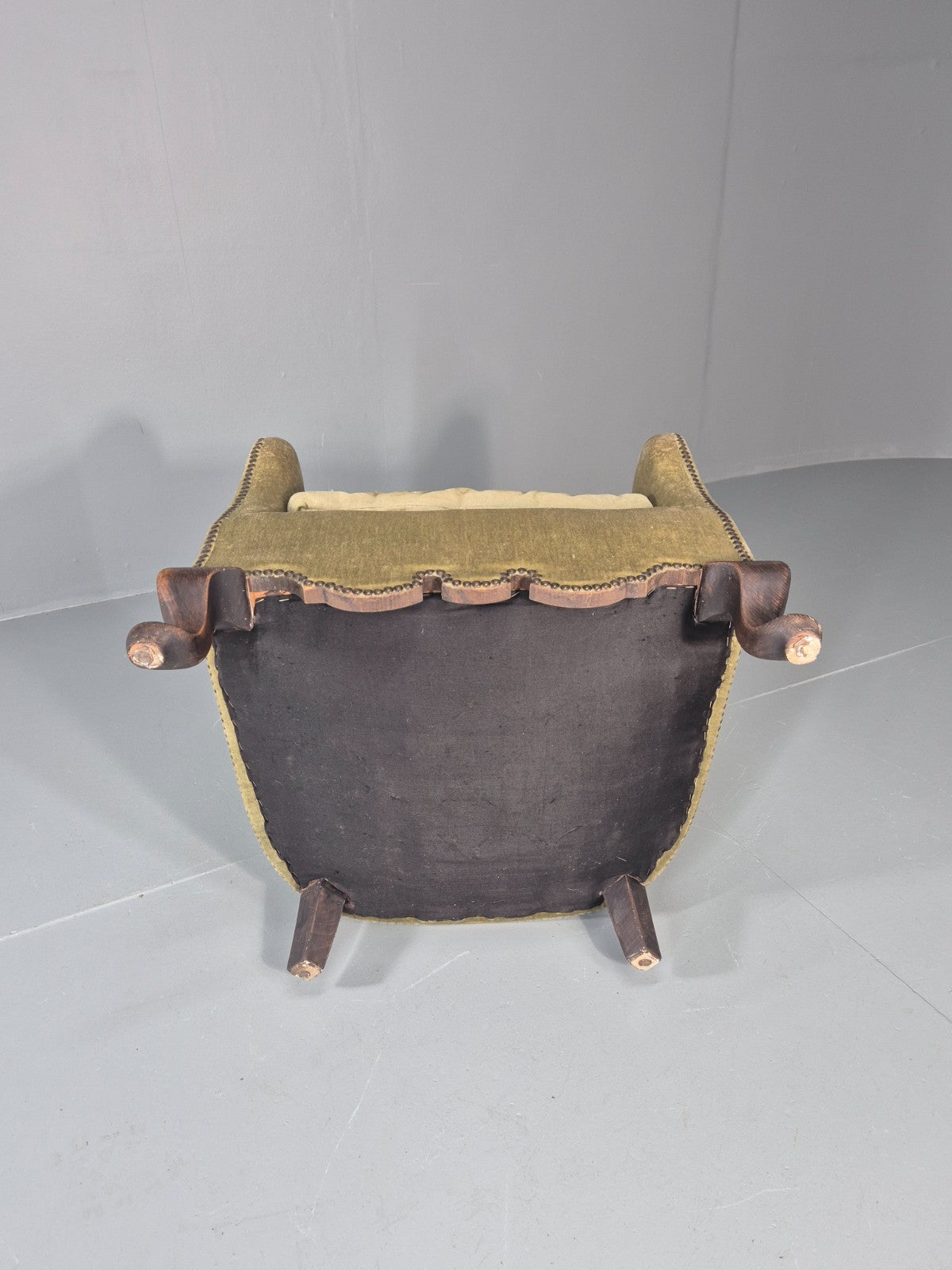 Danish Deco Lounge Chair 1930s Green Velour Stud Work Cabriole Leg EB11298 VCLO6