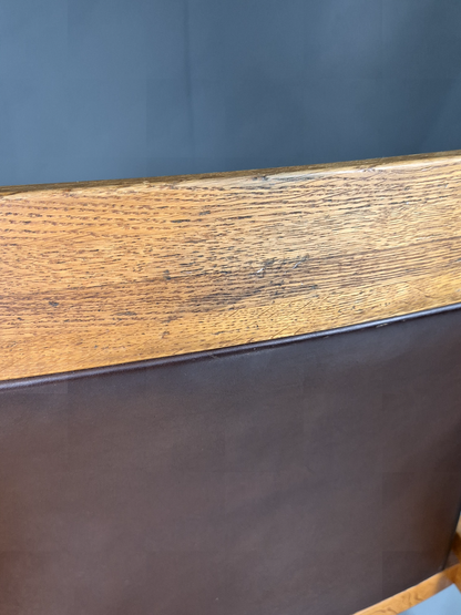 Vintage Swedish Elbow Chair Brown Leather Oak Frame Lundquist MCM EB7069 MNOR - UKDK FURNITURE