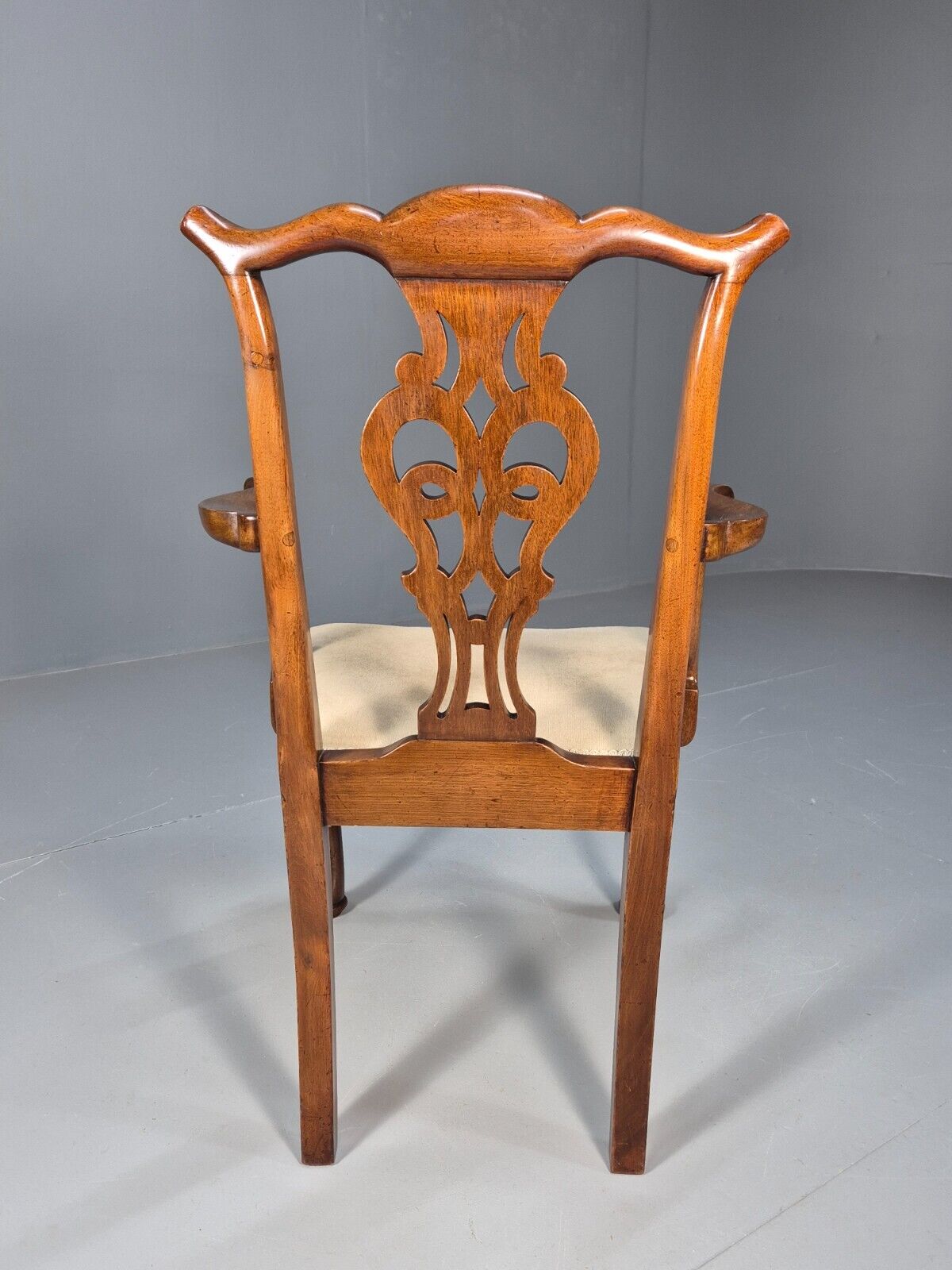 Antique Georgian Style Elbow Chair Mahogany Pad Feet Green Seat EB9387 VDIN - UKDK FURNITURE