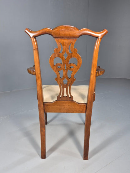 Antique Georgian Style Elbow Chair Mahogany Pad Feet Green Seat EB9387 VDIN - UKDK FURNITURE