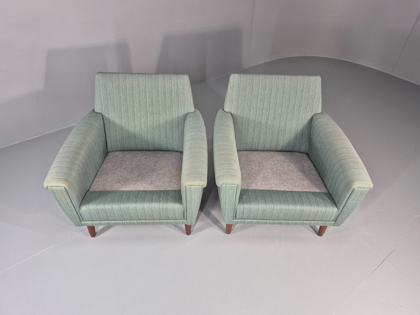 2 Mid Century Lounge Chairs 1960s Denmark Blue Wool Retro EB11403 MNOR7