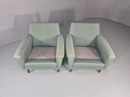 2 Mid Century Lounge Chairs 1960s Denmark Blue Wool Retro EB11403 MNOR7