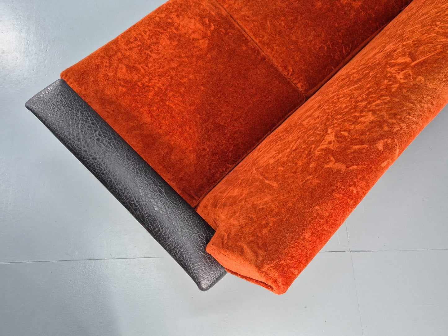 Vintage 3 Seater Sofa Vinyl Orange Velour 1960s Retro Mid Century EB11333 M3SS22