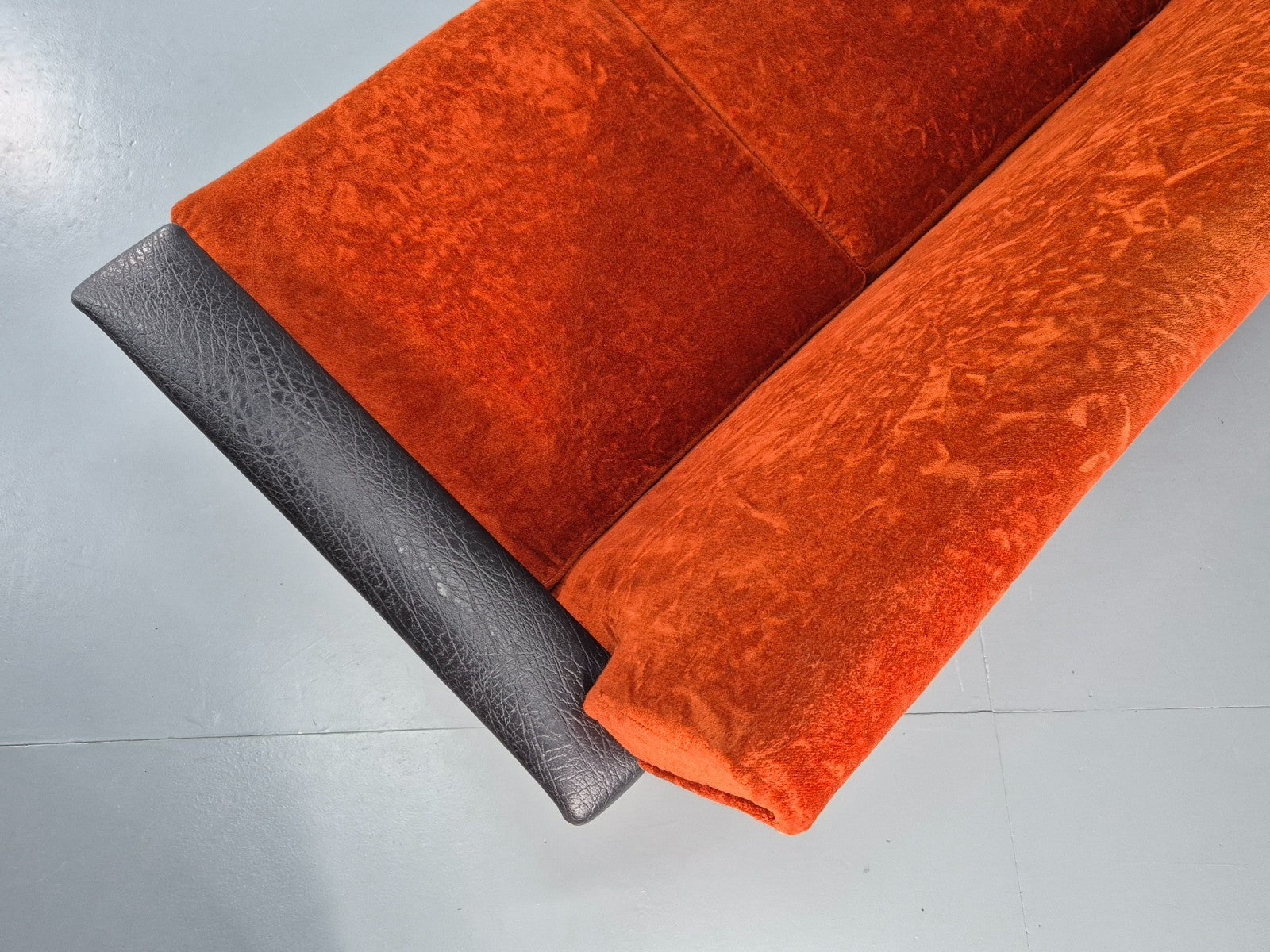 Vintage 3 Seater Sofa Vinyl Orange Velour 1960s Retro Mid Century EB11333 M3SS22