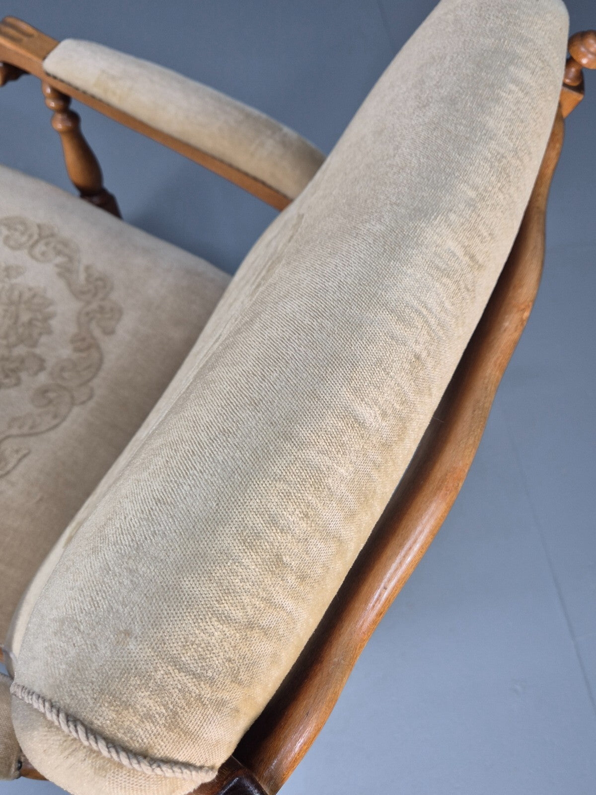Vintage Danish Oak Frame 1970s Lounge Chair Gold Floral Upholstery EB9658 VCLO - UKDK FURNITURE