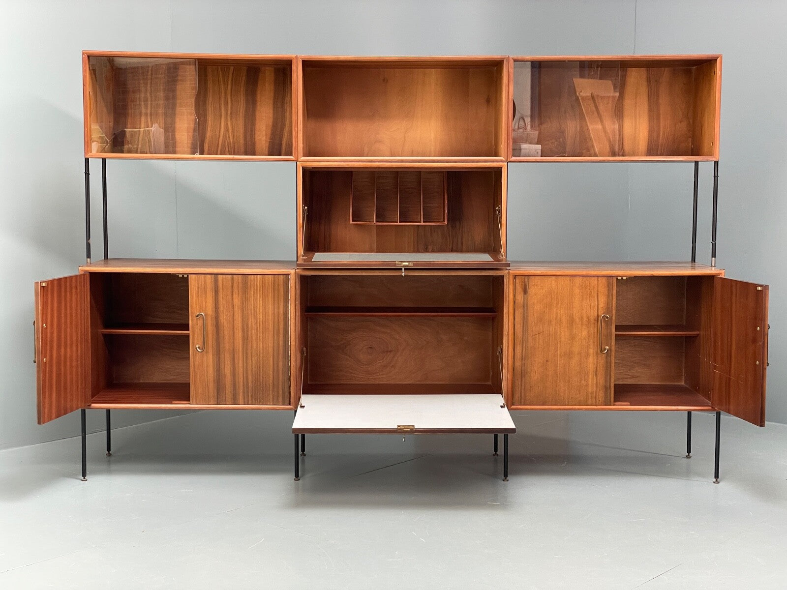 Mid Century Modular Wall Unit By Vanson Walnut 1950s Vintage EB9734 MWOO - UKDK FURNITURE