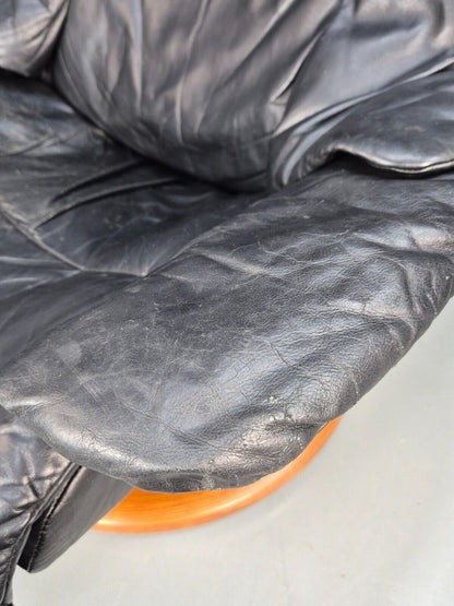 Vintage Norwegian Swivel Lounge Chair Black Leather Stressless Retro EB8490 MSWI - UKDK FURNITURE