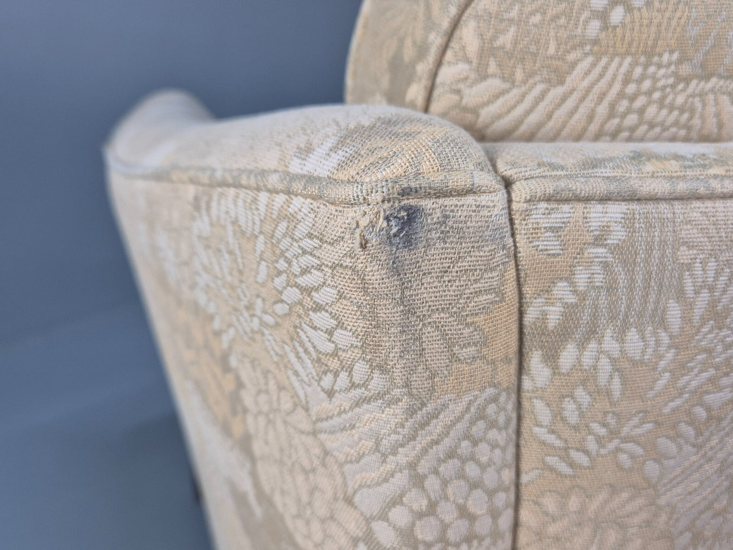Vintage Danish 3 Seat Sofa Mid Century Shape Floral Cream Cotton 70s EB9579 M3SS - UKDK FURNITURE