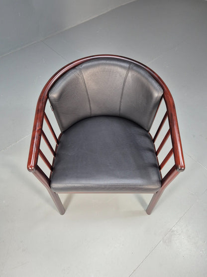 Vintage Danish Skalma Tub Chair Black Leather Curved Rail Back 1980s EB9315 MNOR - UKDK FURNITURE