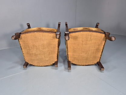 Pair Art Deco Tub Chairs Bergere Back Oak Frame Brown Velour 1930s EB10696 VCAR7