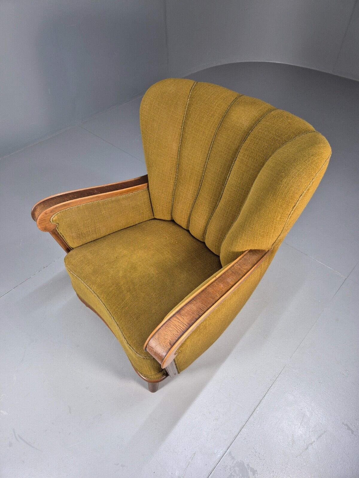 Art Deco Danish Oak Lounge Chair Green Wool 1940s Retro EB9047 VCLO - UKDK FURNITURE