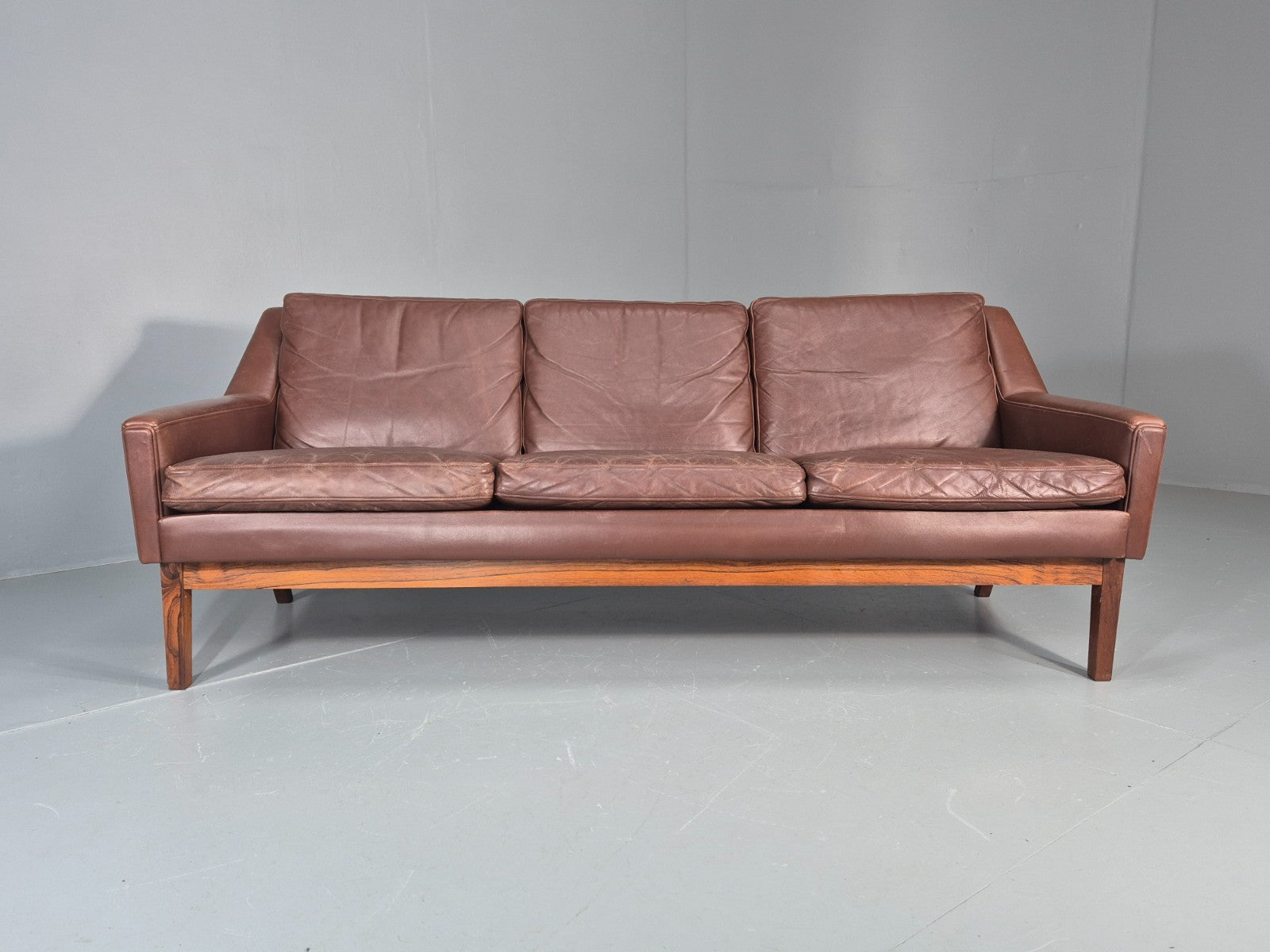 Mid Century Leather 3 Seat Sofa Brown Leather 1960s Retro  EB11367 M3SS8