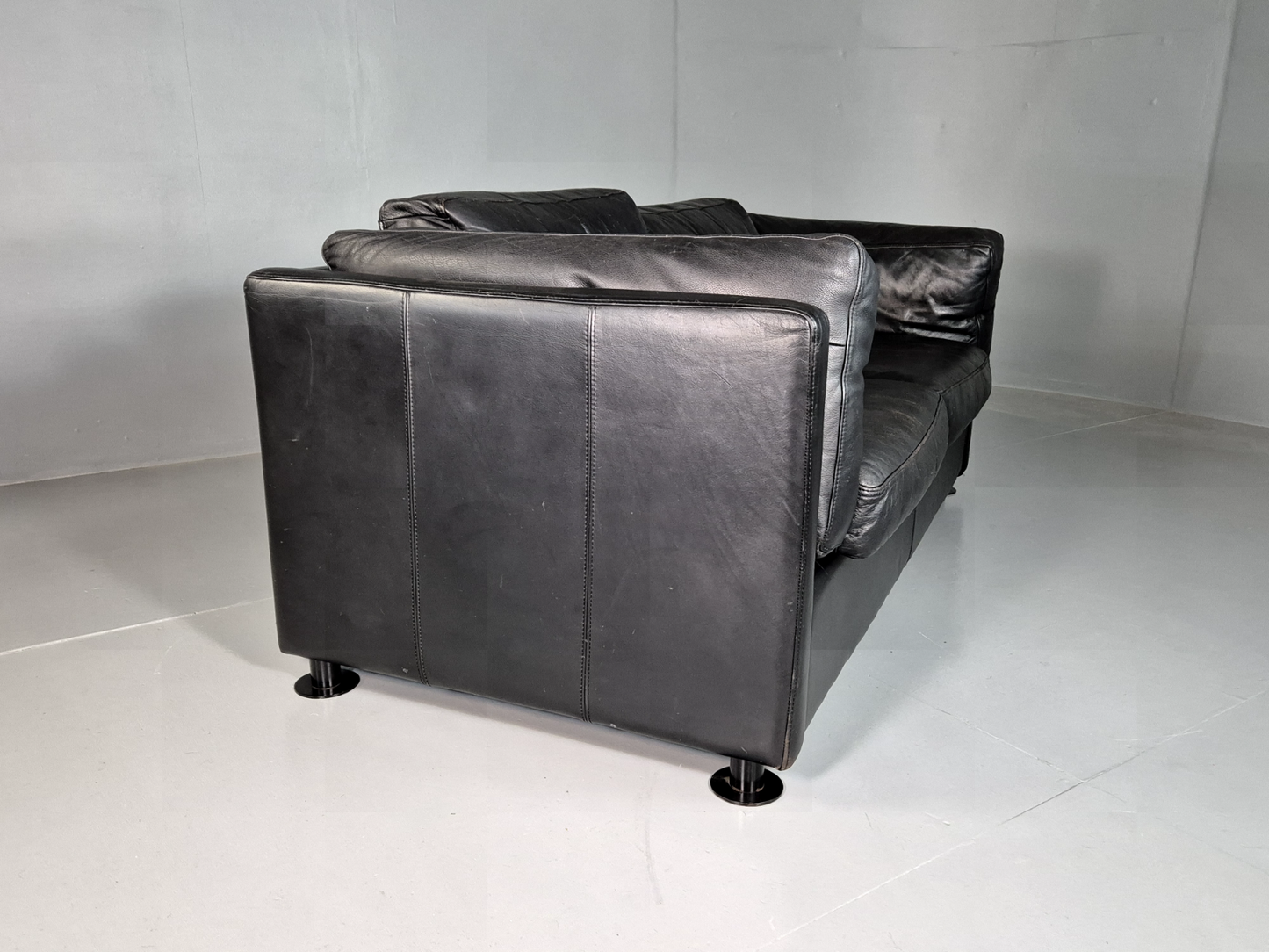 Vintage Danish 2 Seat Sofa Black Leather 1980s Retro MCM EB7162 M2SS - UKDK FURNITURE