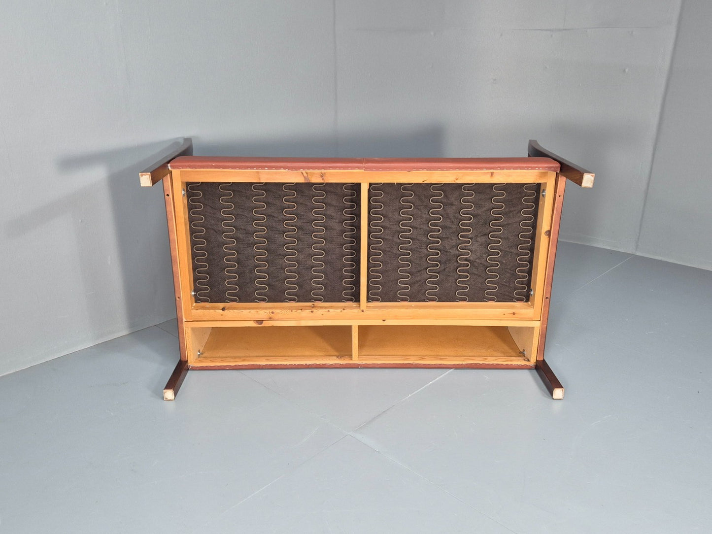 Mid Century 2 Seater Sofa Stouby Red Brown Leather Beech End Retro  EB10060 M2SS6