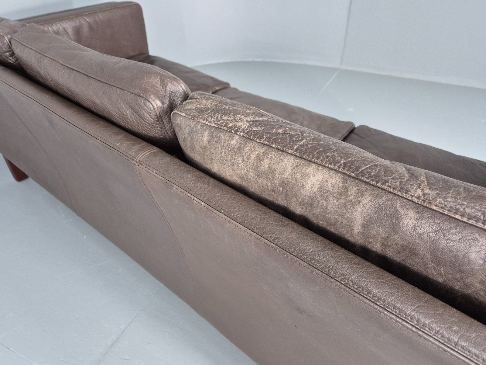 Vintage 3 Seat Sofa Danish Brown Leather Mid Century Retro 1970s EB10487 M3SS16