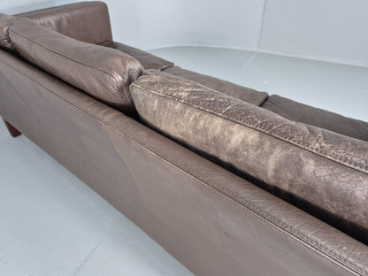 Vintage 3 Seat Sofa Danish Brown Leather Mid Century Retro 1970s EB10487 M3SS16