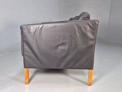Vintage Danish 2 Seat Sofa Black Leather 1980s Retro MCM EB8618 M2SS - UKDK FURNITURE