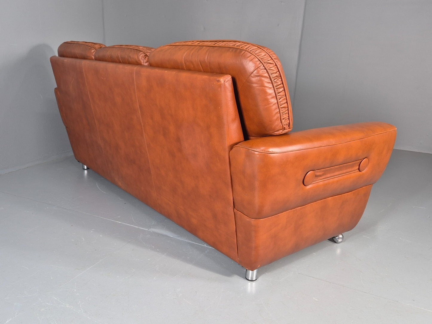 Vintage Danish 3 seater Settee 1970s Danish Tan Leather Retro MCM EB11638 M3SS12