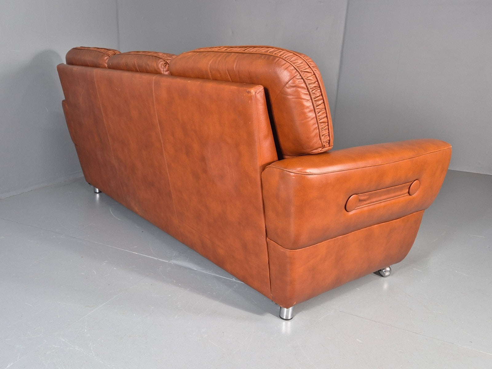 Vintage Danish 3 seater Settee 1970s Danish Tan Leather Retro MCM EB11638 M3SS12
