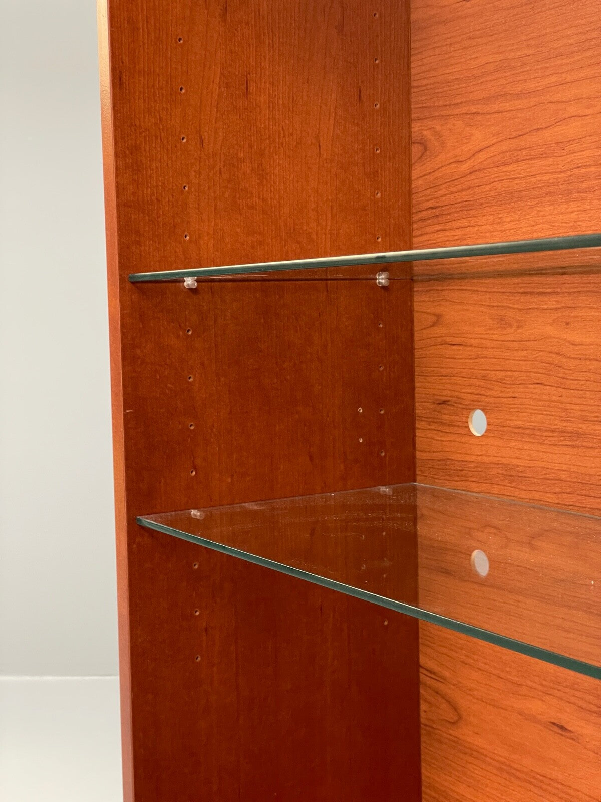 Vintage Cherrywood Bookcase Beaver & Tapley Glass Shelving Retro EB9758 MWOO - UKDK FURNITURE
