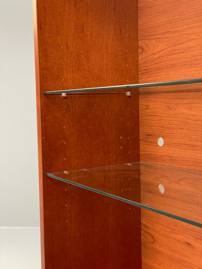 Vintage Cherrywood Bookcase Beaver & Tapley Glass Shelving Retro EB9758 MWOO - UKDK FURNITURE