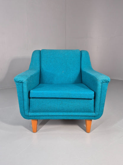 Vintage Swedish Lounge Chair 1960s Retro Dux Mid Century Blue Wool  EB11104 MNOR3