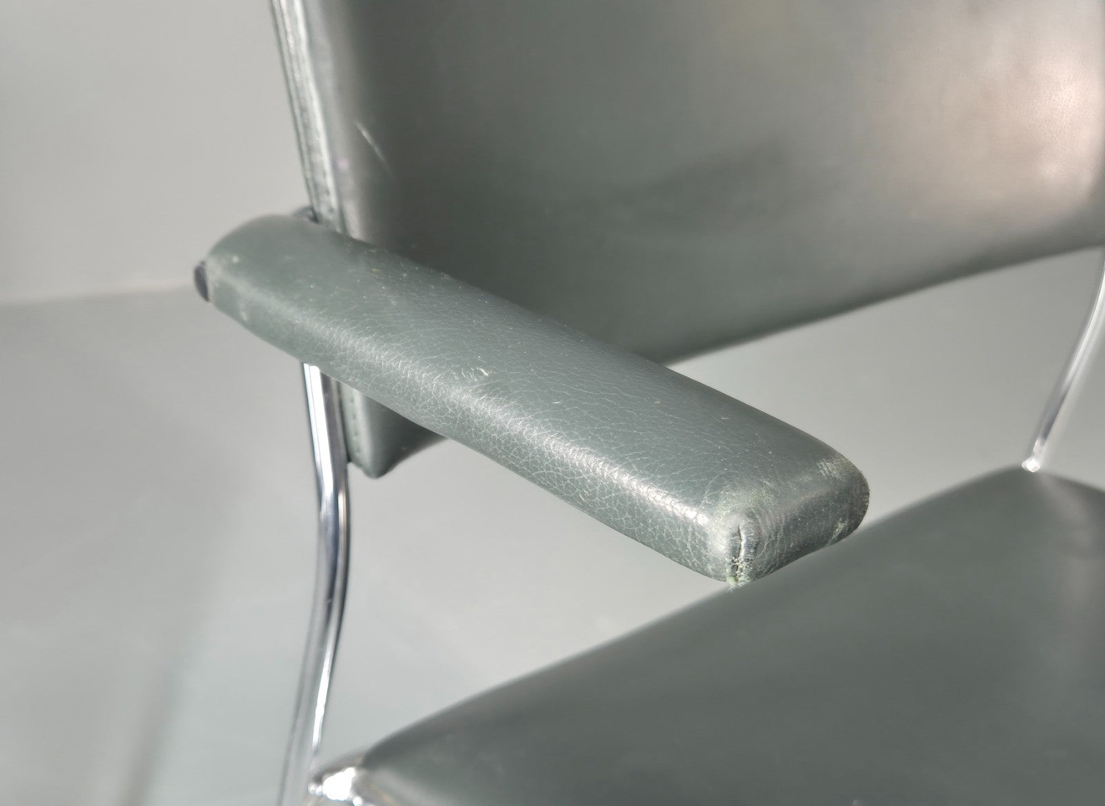 6 Leather Stacking Chairs Brunner Linos Dark Green Chrome Modern EB11735 MSTA12