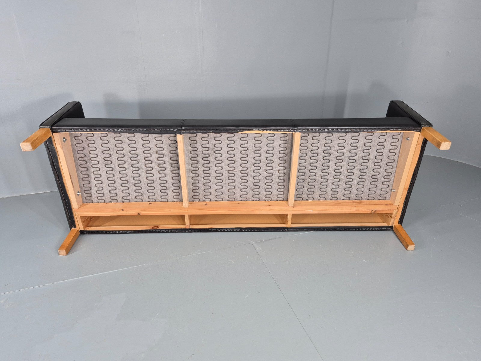 Vintage 3 Seat Sofa Black Leather Danish 1980s Retro Mid Century EB10479 M3SS12