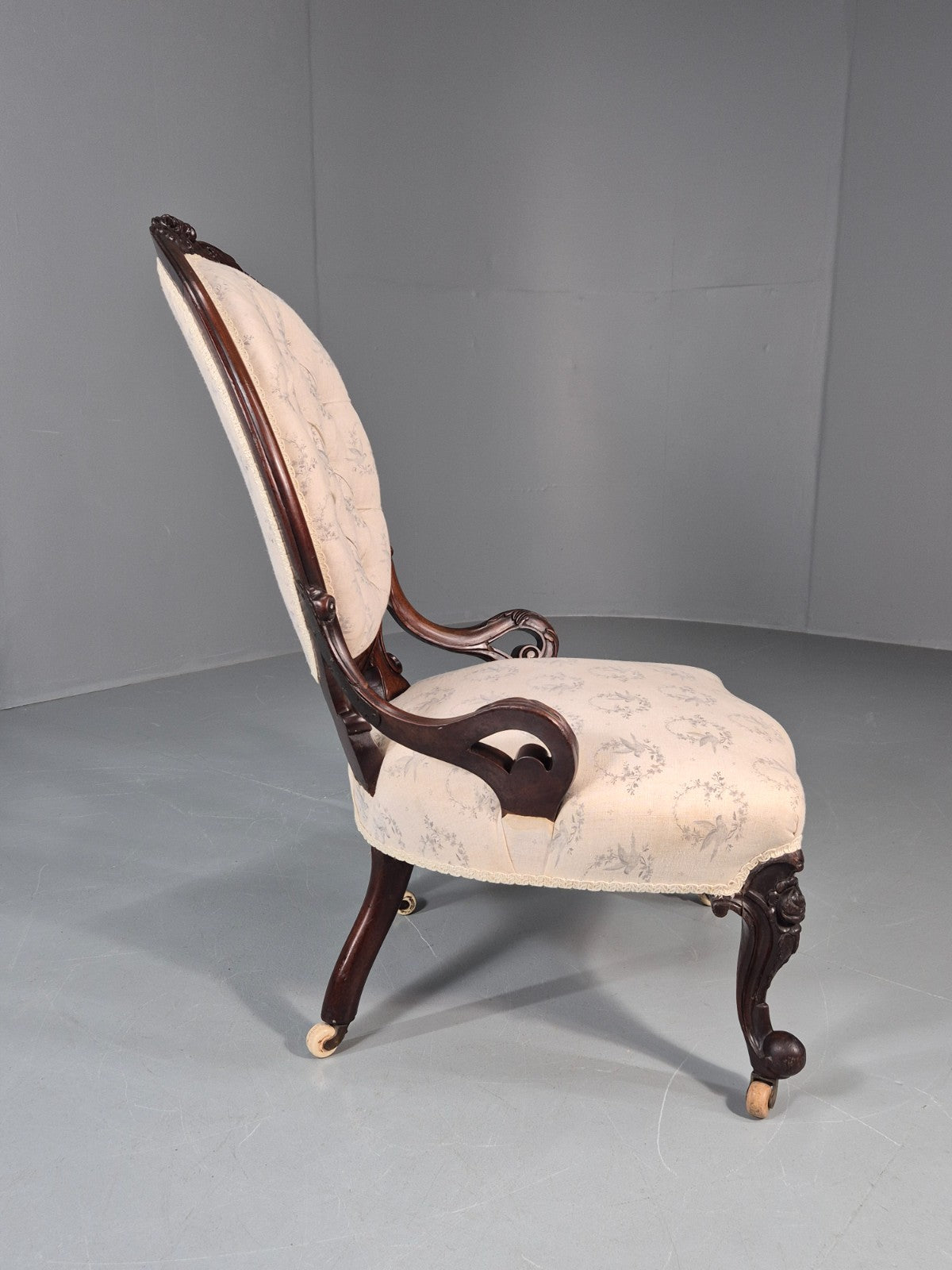 Victorian Balloon Back Nursing Chair Mahogany Carved Frame 1880s EB10989 VCAR4