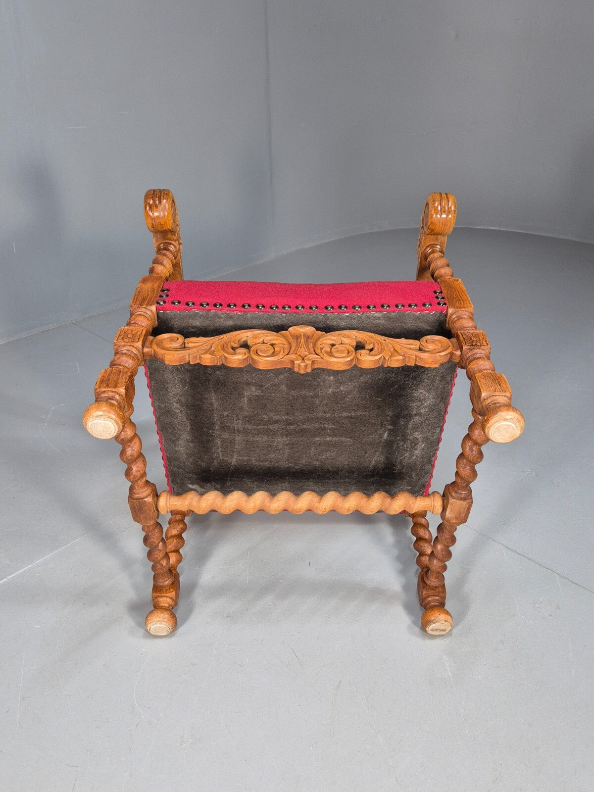 Vintage Danish Baroque Style Armchair in Red Wool and Oak 1950s EB9582 VCAR - UKDK FURNITURE