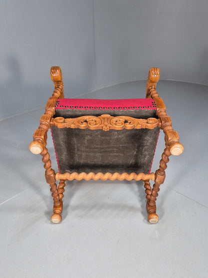 Vintage Danish Baroque Style Armchair in Red Wool and Oak 1950s EB9582 VCAR - UKDK FURNITURE