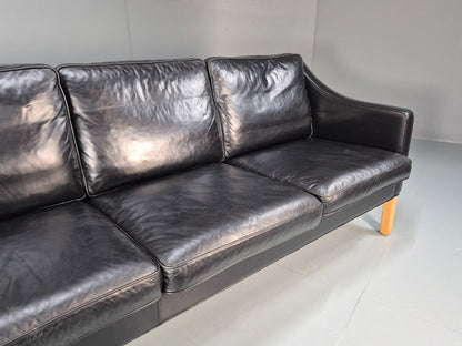 Vintage 3 Seater Leather Sofa Danish Mogensen Style Black 1980s EB10689 M3SS4
