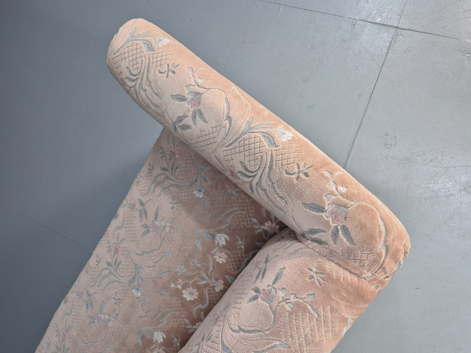 Vintage Danish Pink Cut Floral Velour Cottage Settee 1930s Antique EB9563 V3SS - UKDK FURNITURE