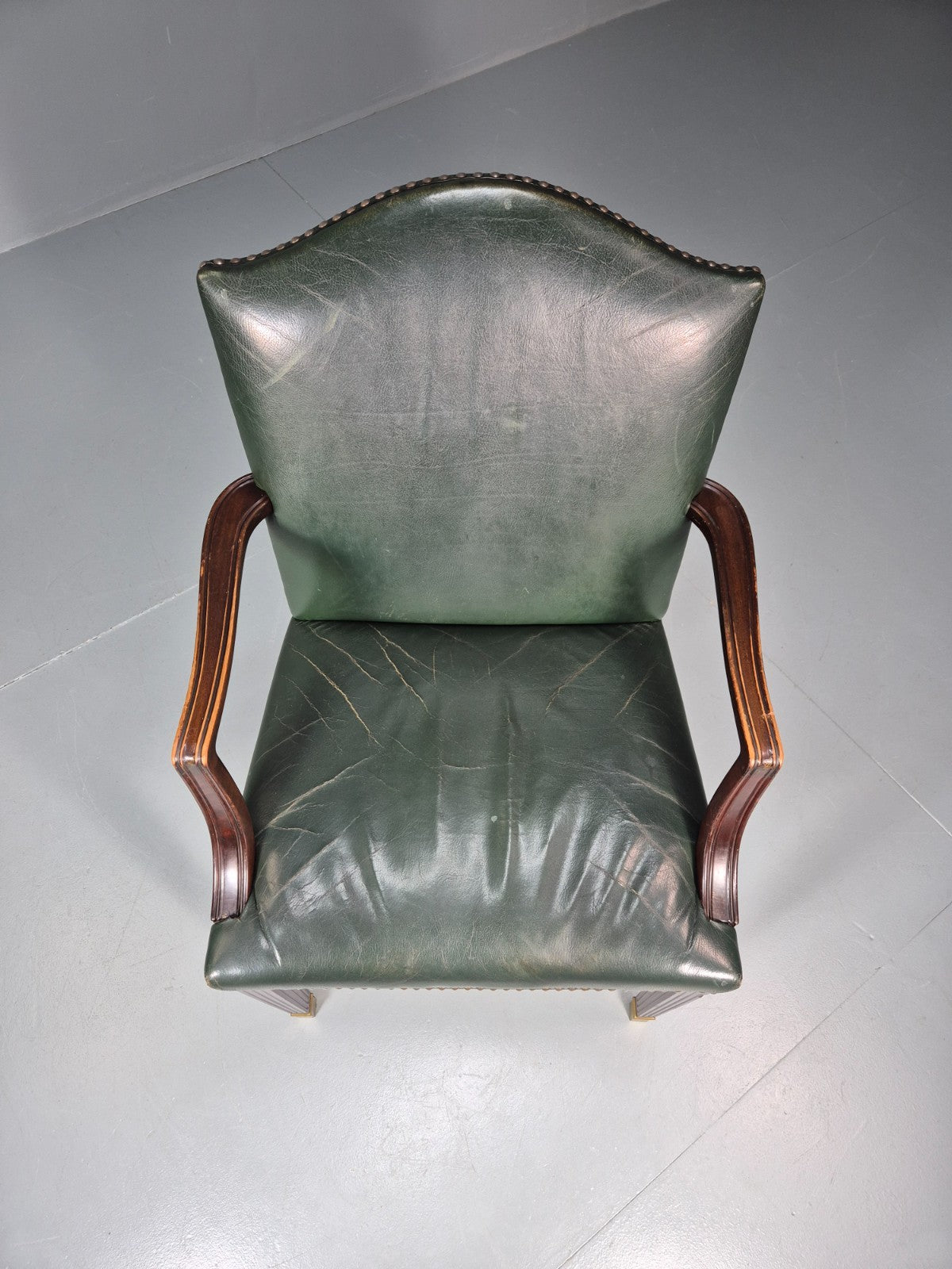 Georgian Style Elbow Chair Green Leather Mahogany Frame Danish 1970 EB10809 VLEA2