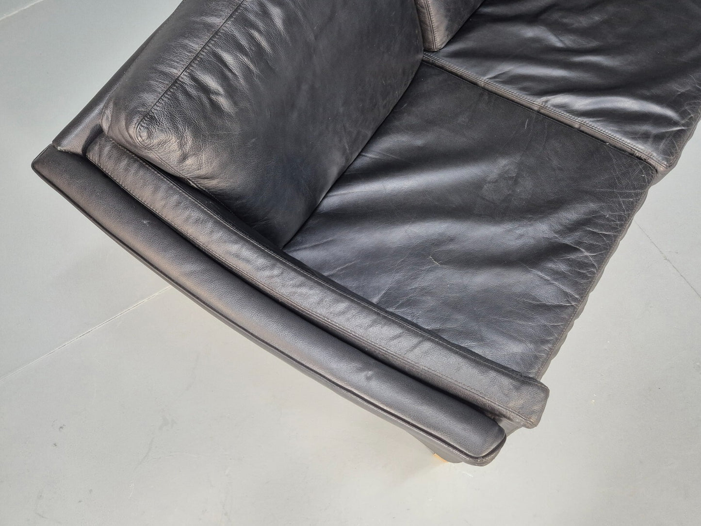 Vintage Danish 3 Seat Black Leather Sofa Modern Design MCM Retro EB9063 M3SS - UKDK FURNITURE