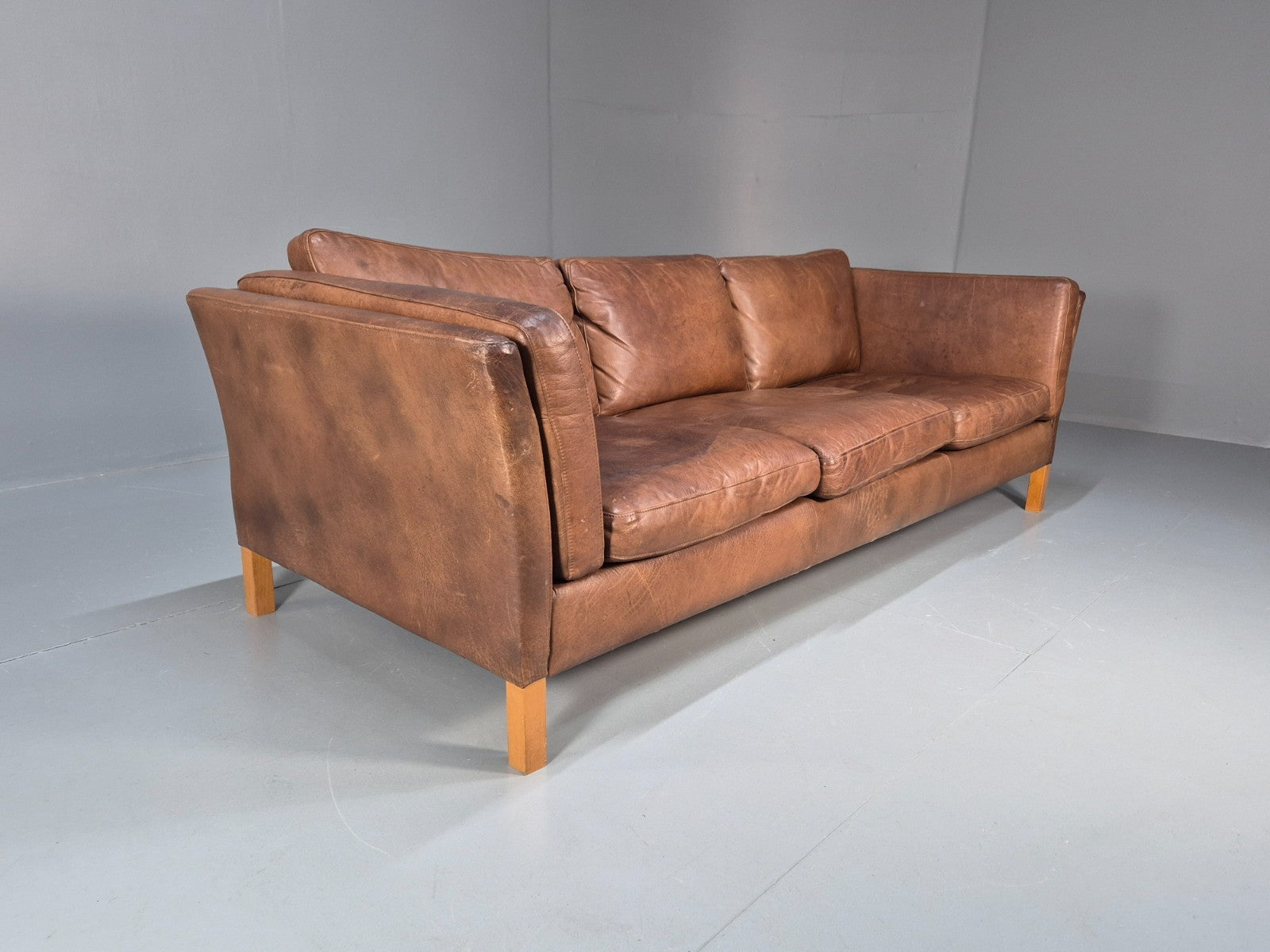 Mid Century Three seater Sofa Brown Leather Vintage Danish 1970s EB10077 M3SS13