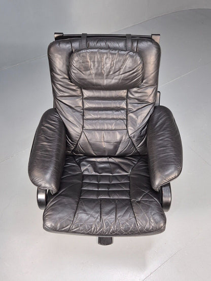 Vintage Danish Swivel Chair Black Leather Retro Seating EB8882 MSWI - UKDK FURNITURE