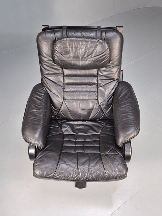 Vintage Danish Swivel Chair Black Leather Retro Seating EB8882 MSWI - UKDK FURNITURE