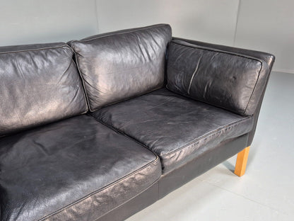Retro Danish Two Seater Sofa Danish Black Leather 1980s MCM EB10120 M2SS3