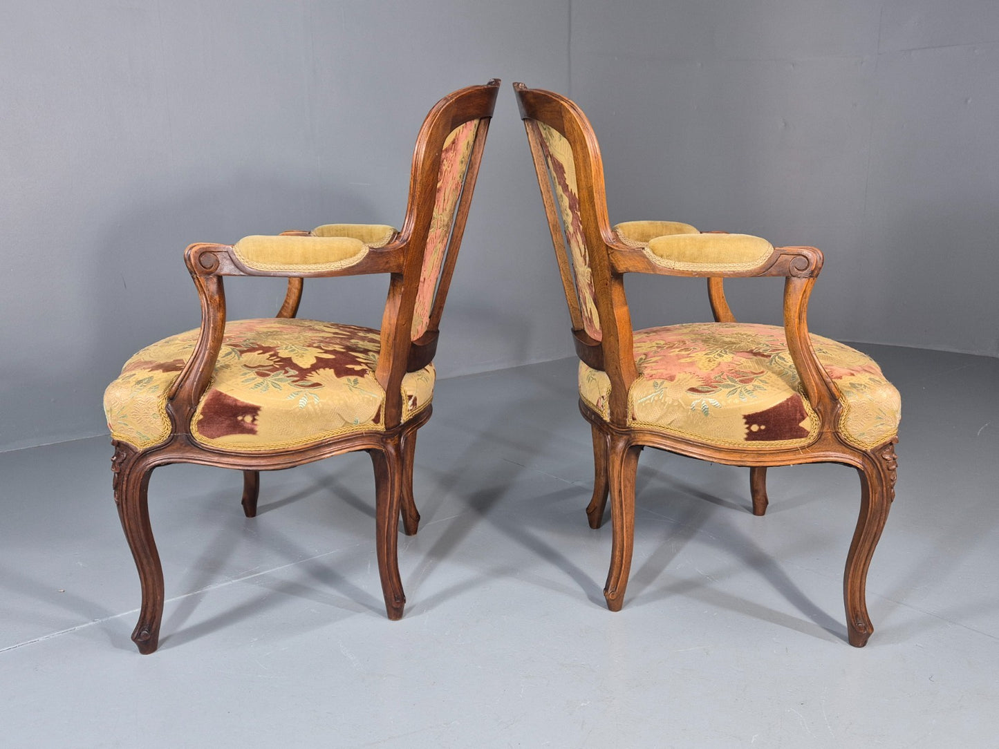 2 Vintage Rococo Armchairs 1950s Danish Floral Upholstery Retro EB11342 VCLO10