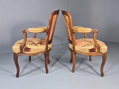 2 Vintage Rococo Armchairs 1950s Danish Floral Upholstery Retro EB11342 VCLO10