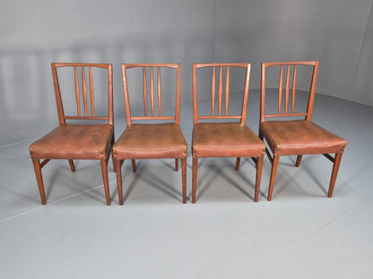 4 Gordon Russell Teak Dining Chairs Brown Vinyl 1960s Retro MCM EB9681 MDIN - UKDK FURNITURE