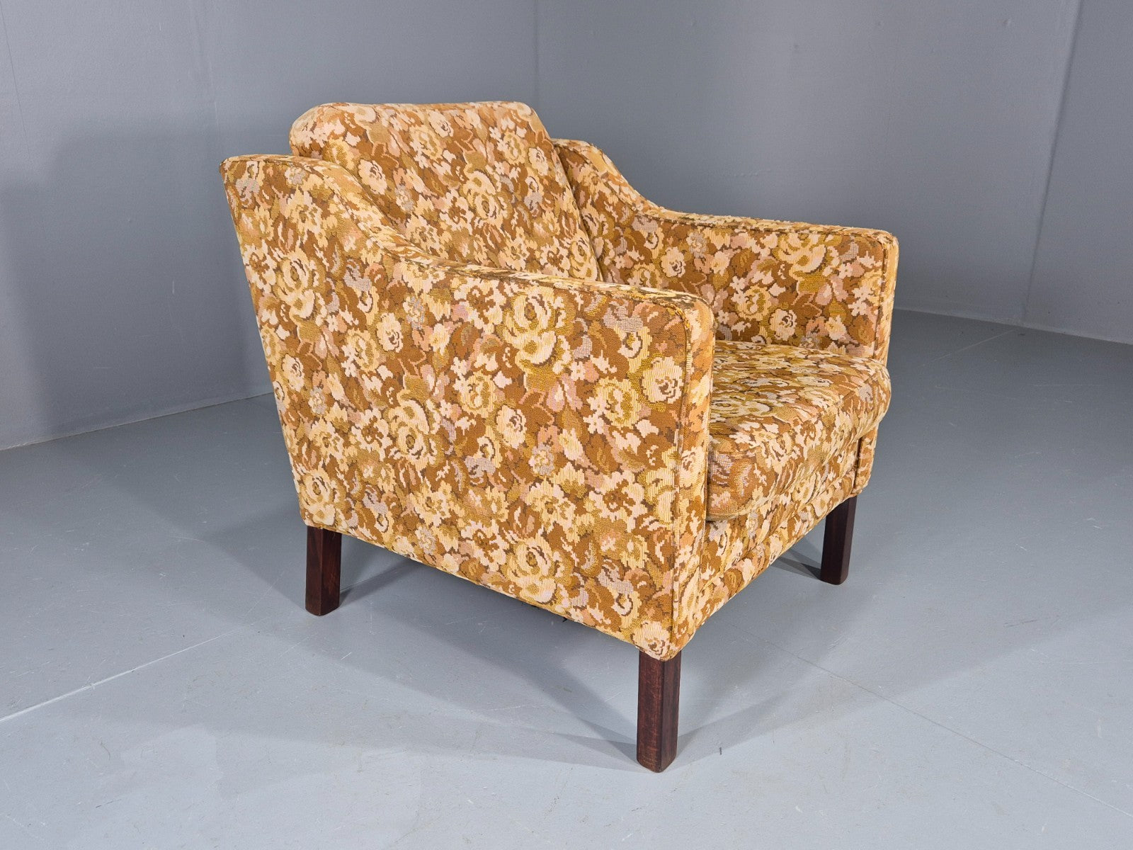 Vintage Danish 1970s Lounge Chair Floral Upholstery Mid Century EB11922 MNOR6