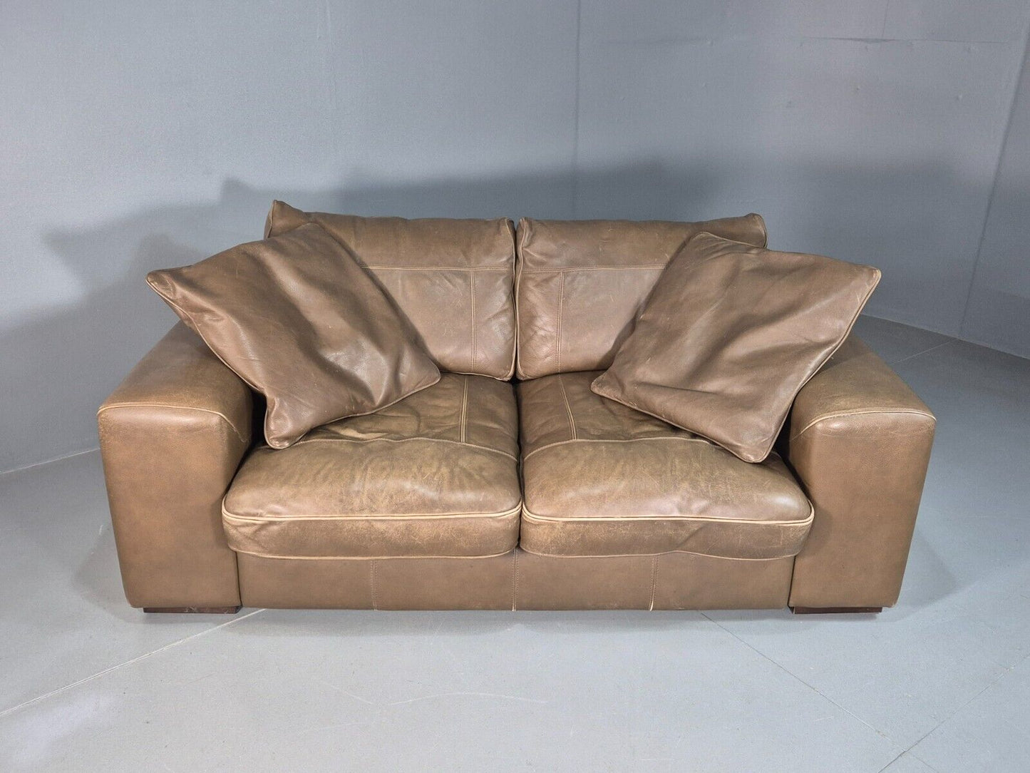 Vintage 2 Seat Sofa Taupe Leather Italian Modern Style EB8163 M2SS - UKDK FURNITURE