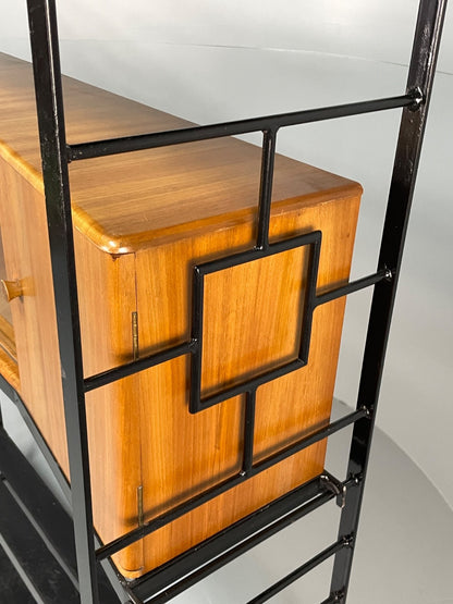Vintage Modular Shelving Unit Walnut Cabinet Ladderax Style Black EB11043 MWOO10