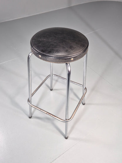 Vintage Bar Stool Black Vinyl and Chrome 1980s Bauhaus style Retro EB11274 MDIN1