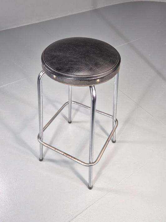 Vintage Bar Stool Black Vinyl and Chrome 1980s Bauhaus style Retro EB11274 MDIN1