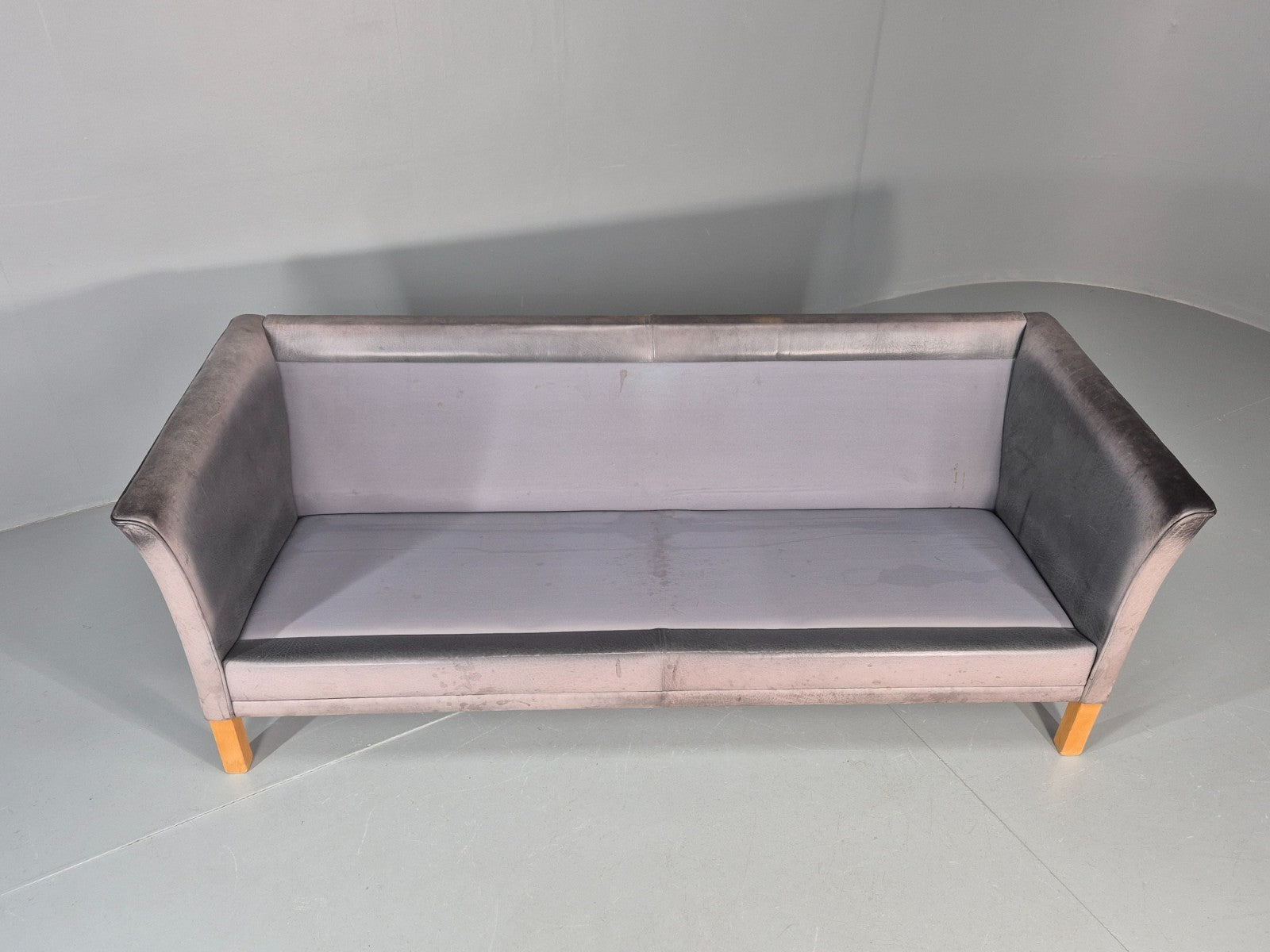 Vintage Mogens Hansen 2.5 Seat Settee Grey Leather 1980s Retro EB11645 M3SS10